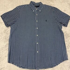 Ralph Lauren Indigo Oxford‎ Short Sleeve Button Down Shirt Pony Mens Lg